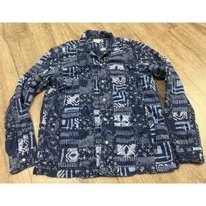 J Crew Indian Madras Patchwork Shirt Camp Loop Collar Men’s Medium Blue BH694